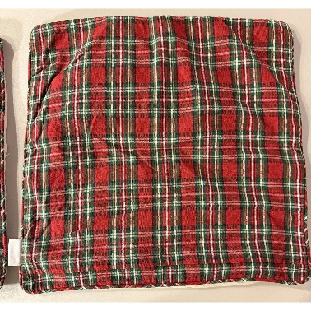 Bella Lux Christmas Embroidered Plaid Square Pillow Cover, 20 x 20 in, set of 2